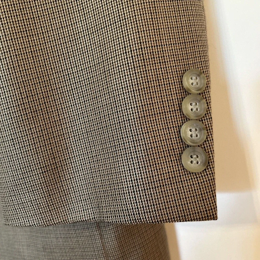 Andrew Fezza 42S Blazer Brown Micro Check Silk Wool Sport‎ Coat Designer Jacket